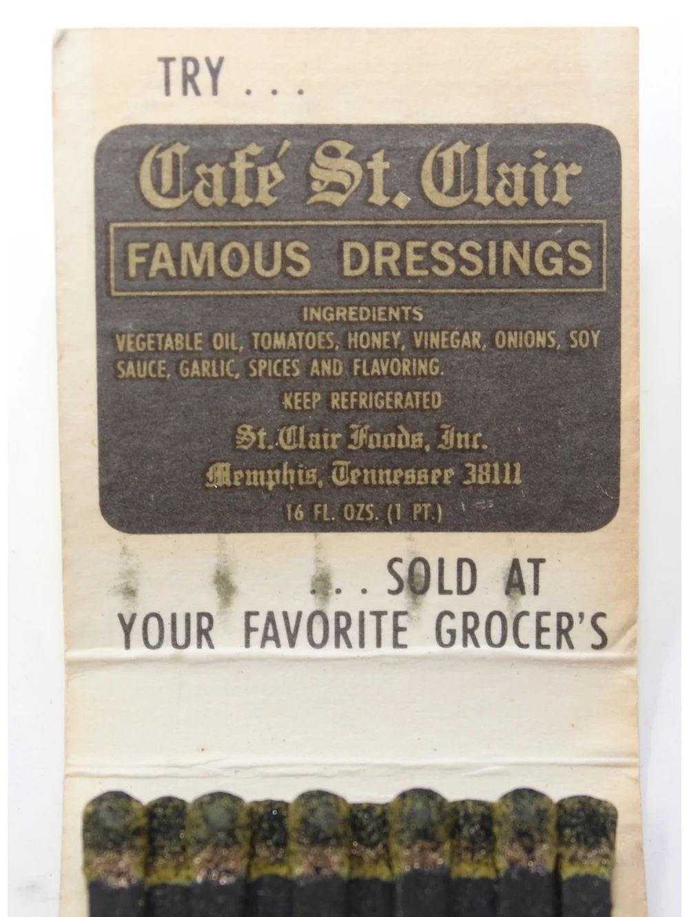 Vintage 60s Gold Matchbook Cafe St. Clair Cloverleaf Shopping Center Memphis, TN